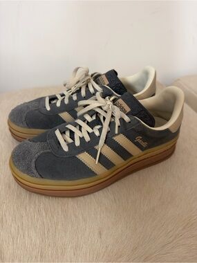 adidas Gazelle Suede Sneakers in Gray and Cream with Gum Sole
